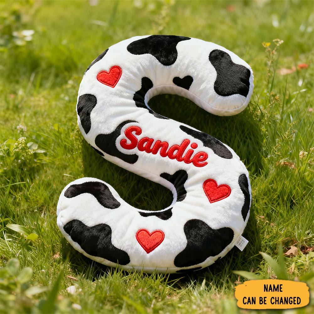 Personalized Girlfriend Cow Print Letter Pillow Custom Funny Initial Named Pillow For Her Christmas Gift Pillow For Her