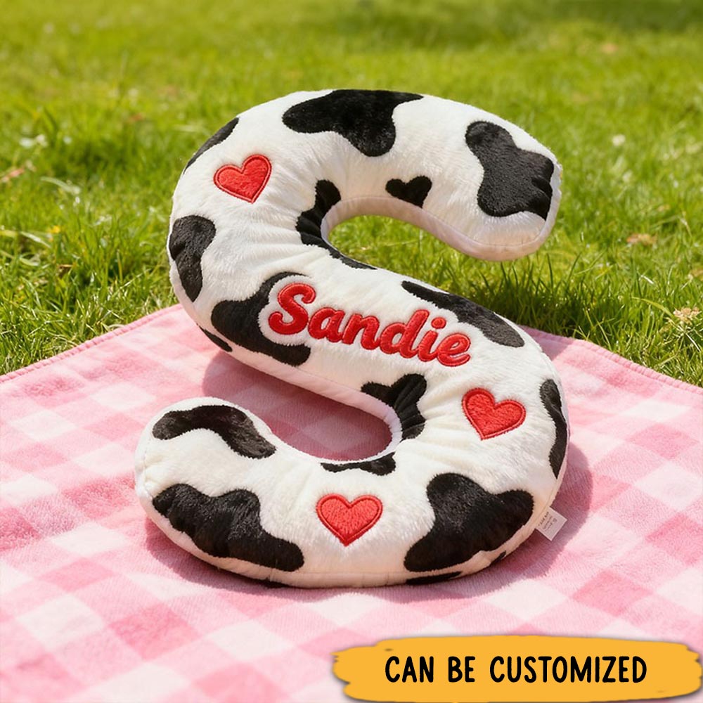 Personalized Girlfriend Cow Print Letter Pillow Custom Funny Initial Named Pillow for Her Christmas Gift Pillow for Her
