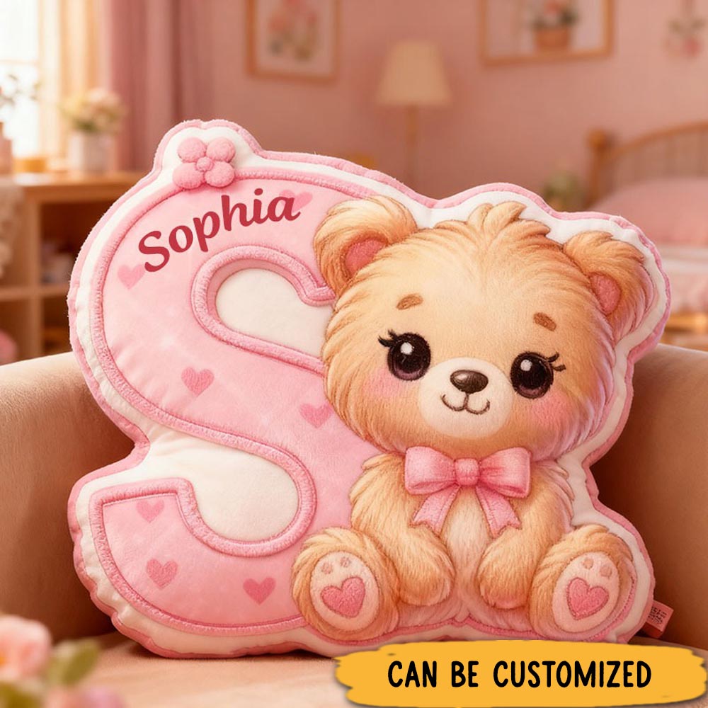 Personalized Girlfriend Graphic 3D Print Heart Bear 26 Letter Pillow Custom Wife Valentine's Day Cushion Anniversary Gift for Her Christmas Gift