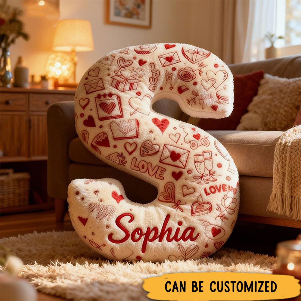 Personalized Girlfriend Letter Pillow Custom Wife Initials Full Print Cushion Valentine's Day Pillow for Husband Wife Christmas Gift for Him Her