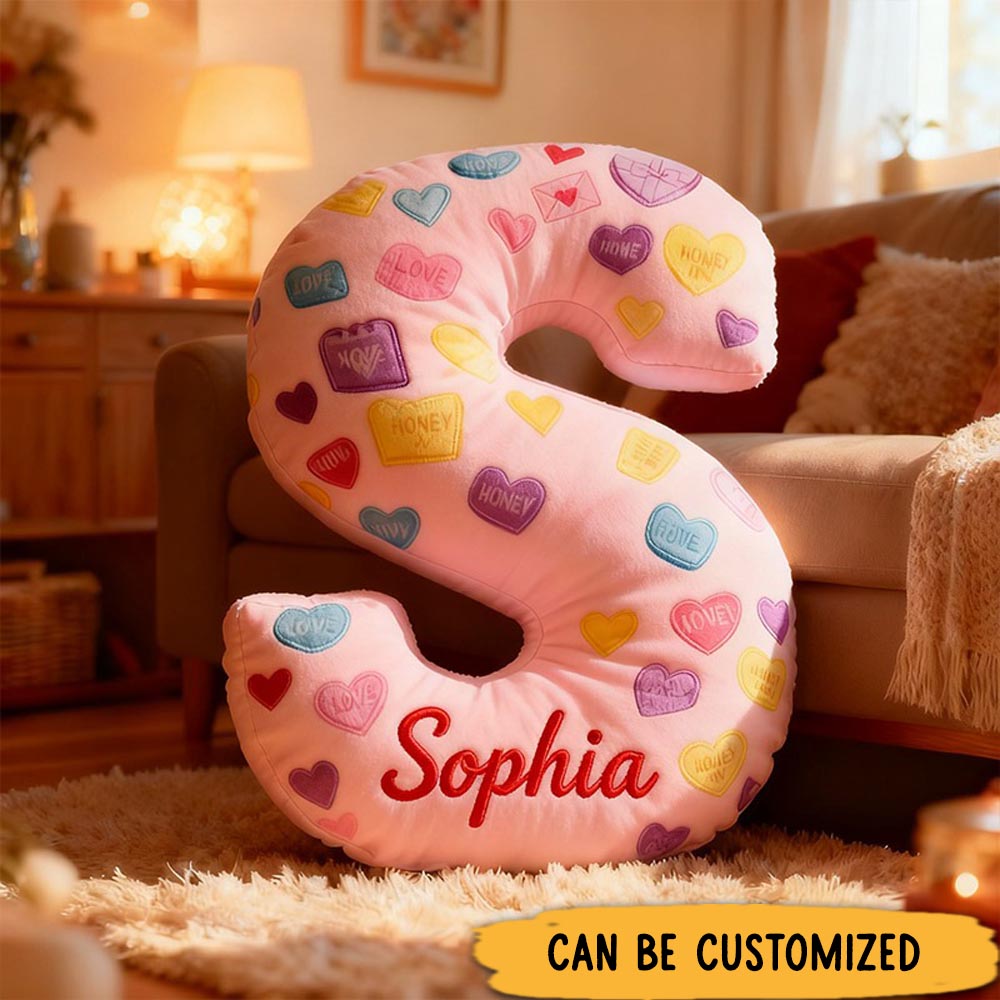 Personalized Girlfriend Love Heart Candy Print Letter Pillow Custom Name Cushion Valentine's Gift for Girl Friend Boyfriend Christmas Gift for Him Her