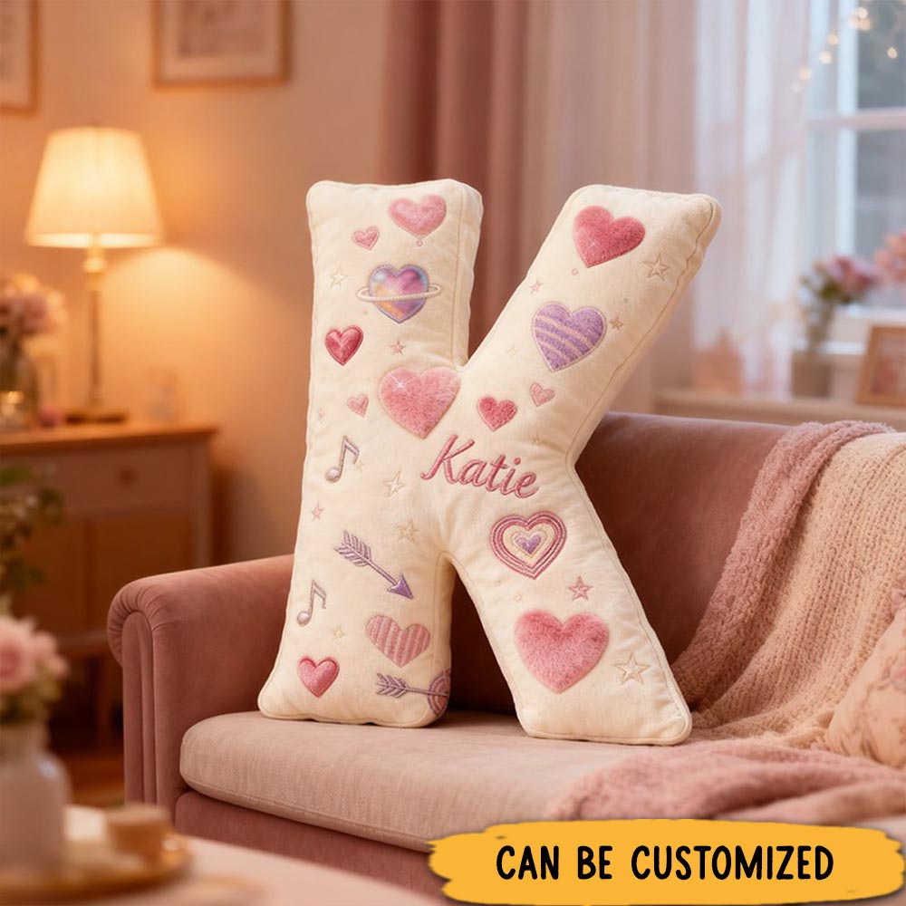 Personalized Girlfriend Love Print Heart Letter Pillow Custom Name Cushion Valentine's Gift for Girl Friend Boyfriend Christmas Gift for Him Her