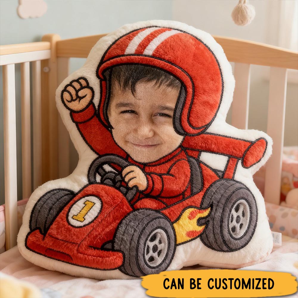 Personalized Go-Kart Racer Pillow with Custom Face Design 3D Print Pillow Custom Race Car Driver Pillow