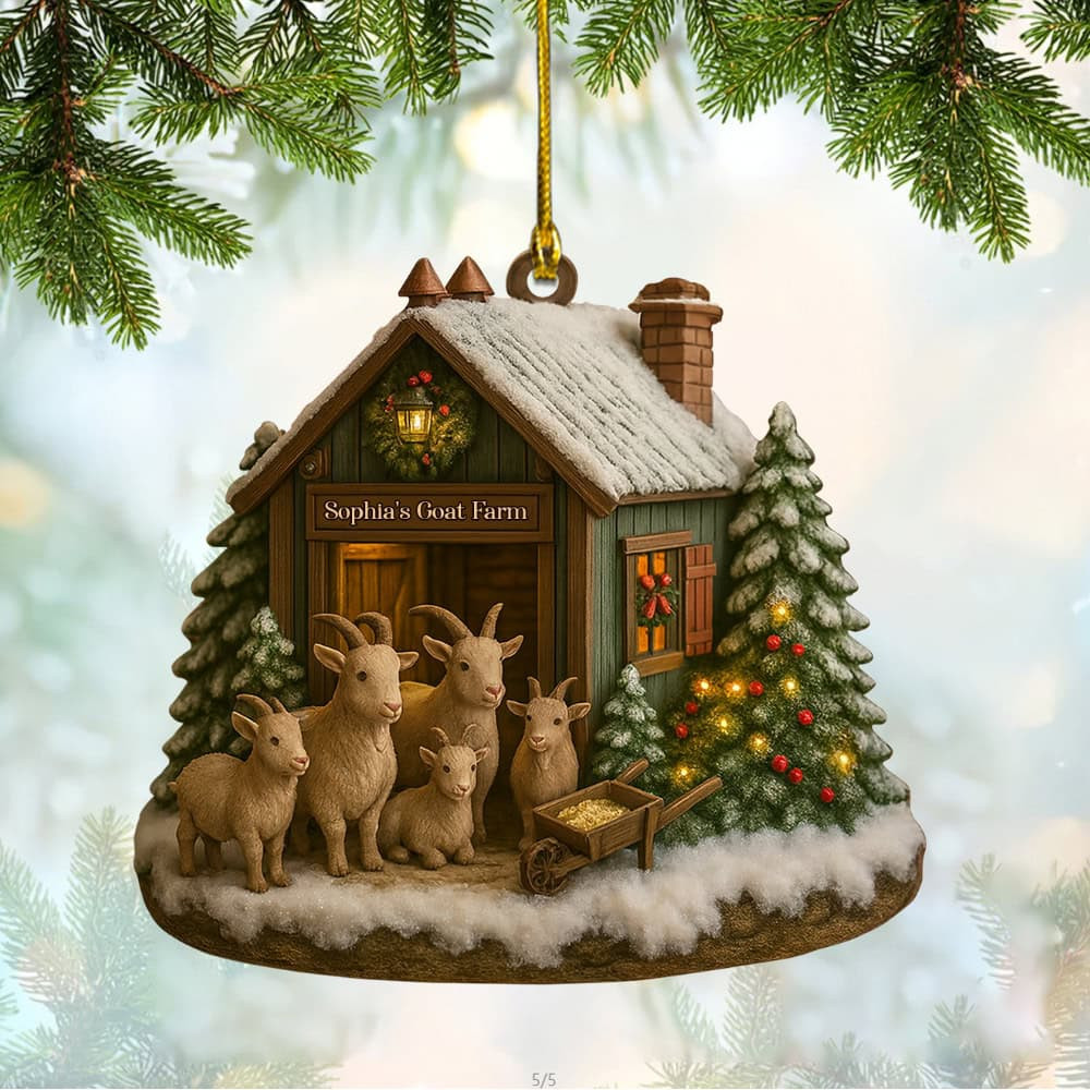 Personalized Goats And Christmas Tree Custom Acrylic Ornament Gift For Farm Owners And Goat Lovers Farmer