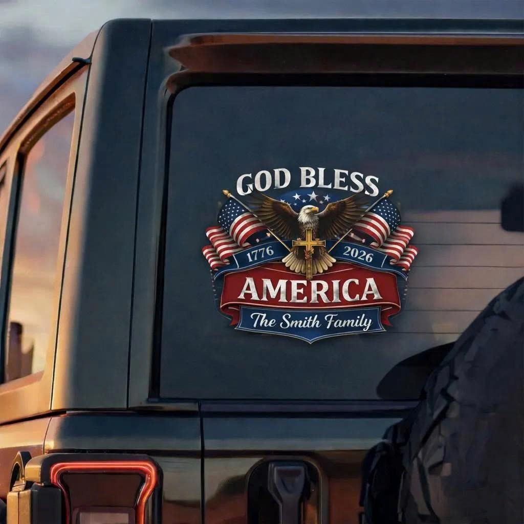 Personalized God Bless America 1776 2026 Custom Name Car Decal Sticker 250th Anniversary Gift