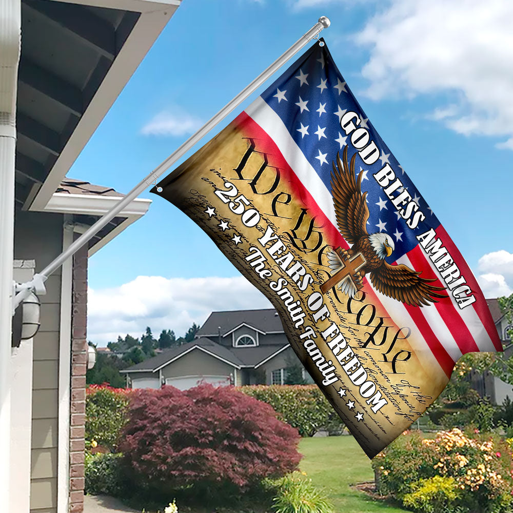 Personalized God Bless America 250 Years Of Freedom Banner House Flag America 250 Merchandise Patriotic Themed Gifts