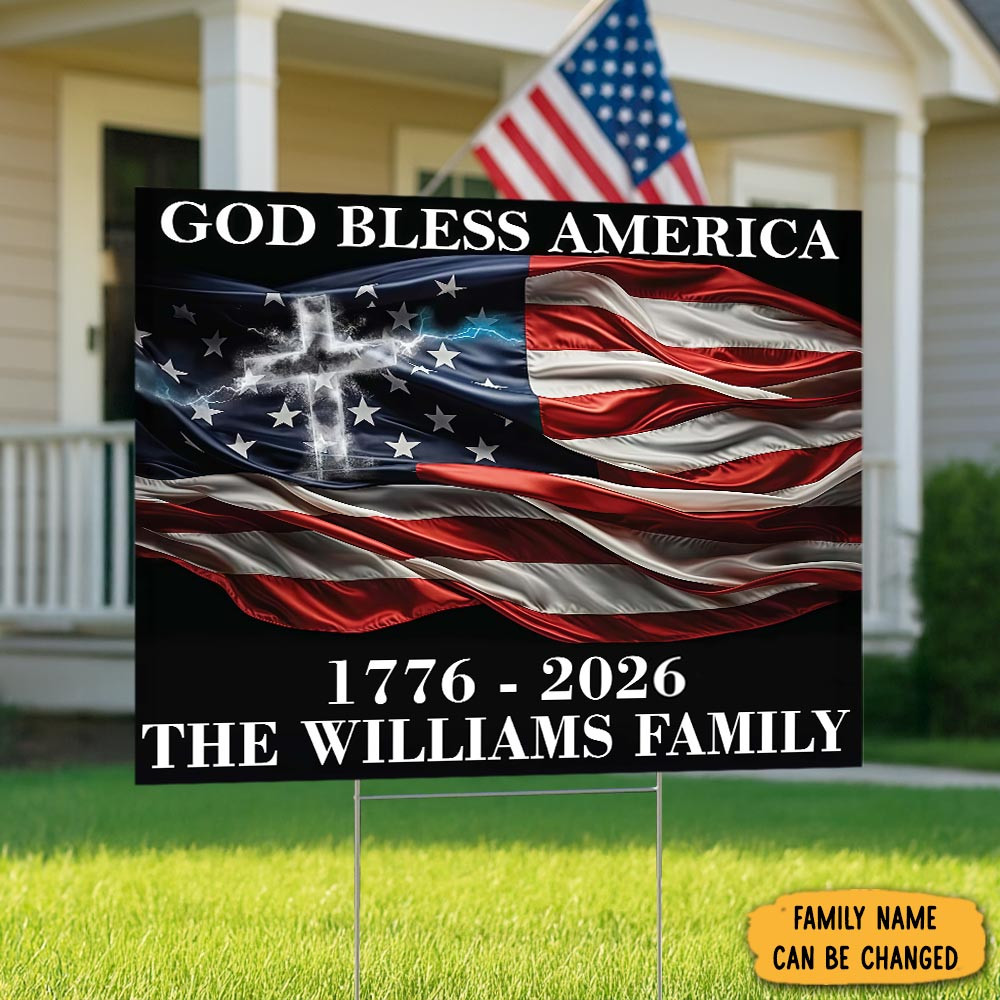 Personalized God Bless America Garden Yard Sign 1776 2026 Fourth Of July Presents
