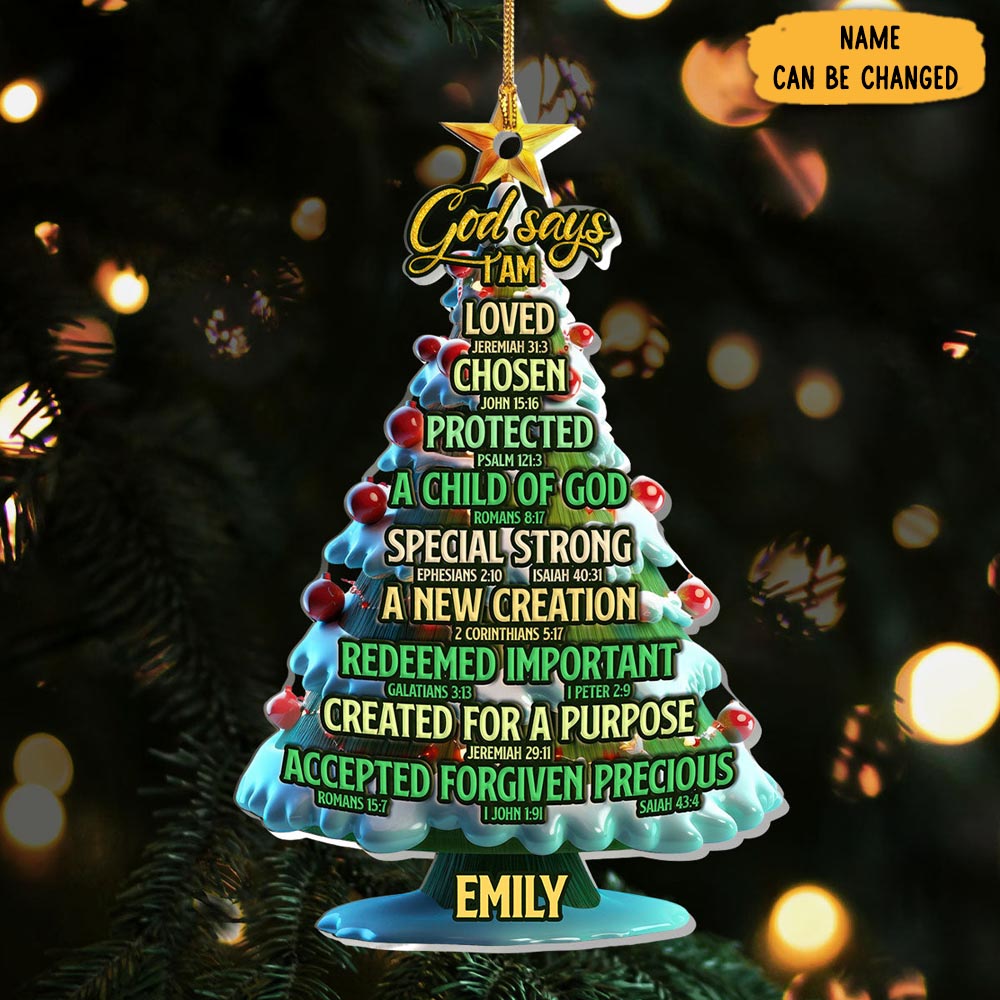 Personalized God Says I Am Christmas Ornament Pine Tree Design Christmas Gifts For Her
