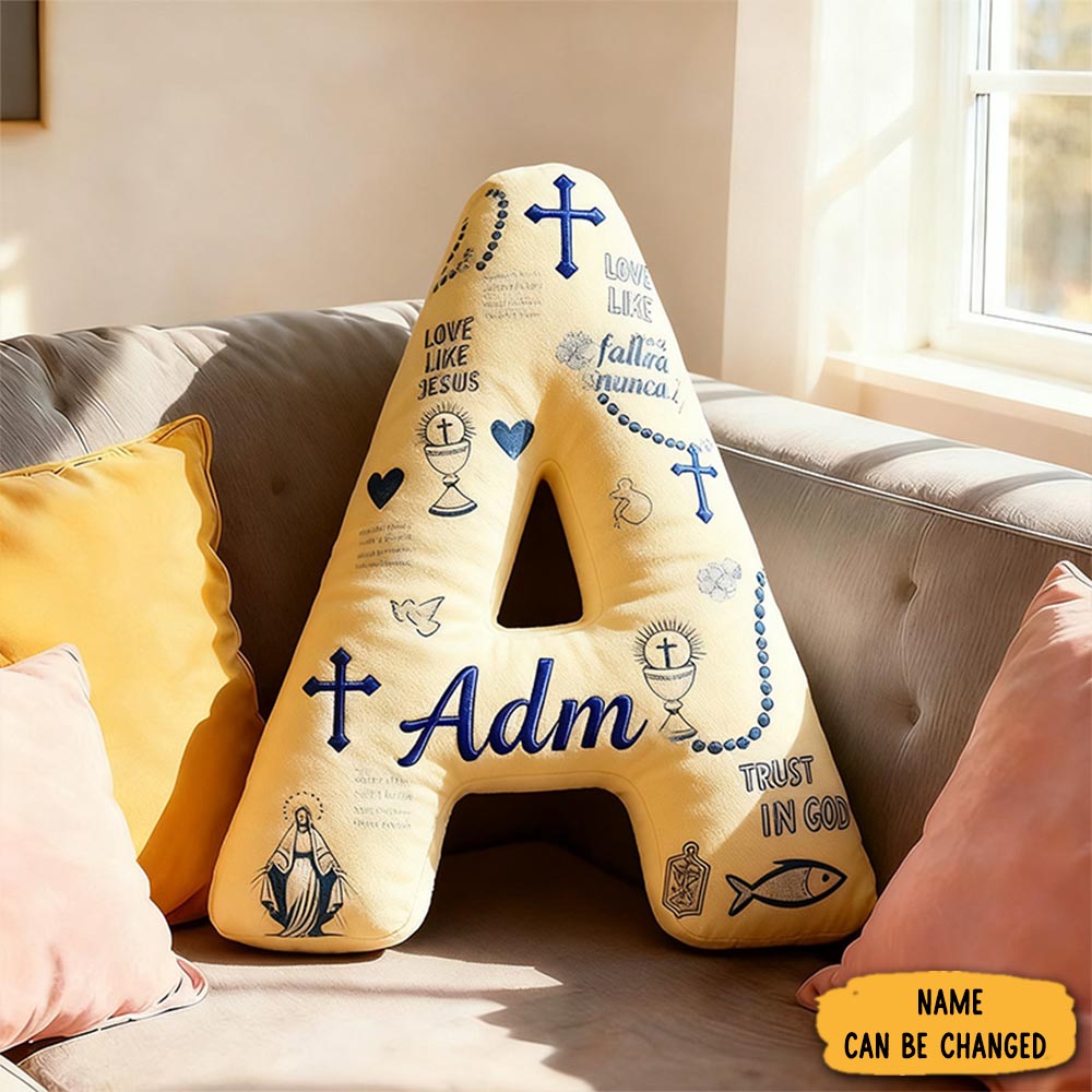 Personalized God Will Never Fail You Letter Pillow With Custom Name Home Decor Virgin Mary Cross Chalic Dove And Fish Pillow Religious Gift For Her