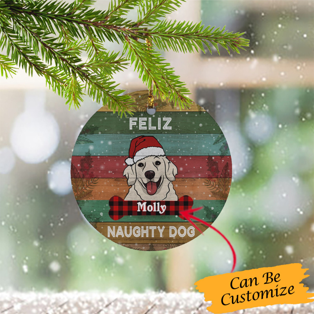 Personalized Golden Retriever Christmas Ornament Feliz Naughty Dog Xmas Tree Decoration 2024