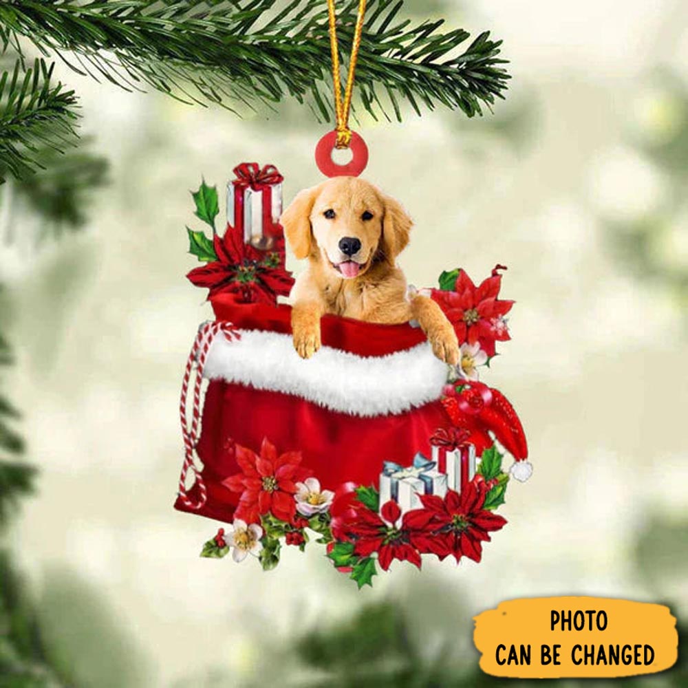 Personalized Golden Retriever In Gift Bag Christmas Ornament Lovely Ornament Gift For Him