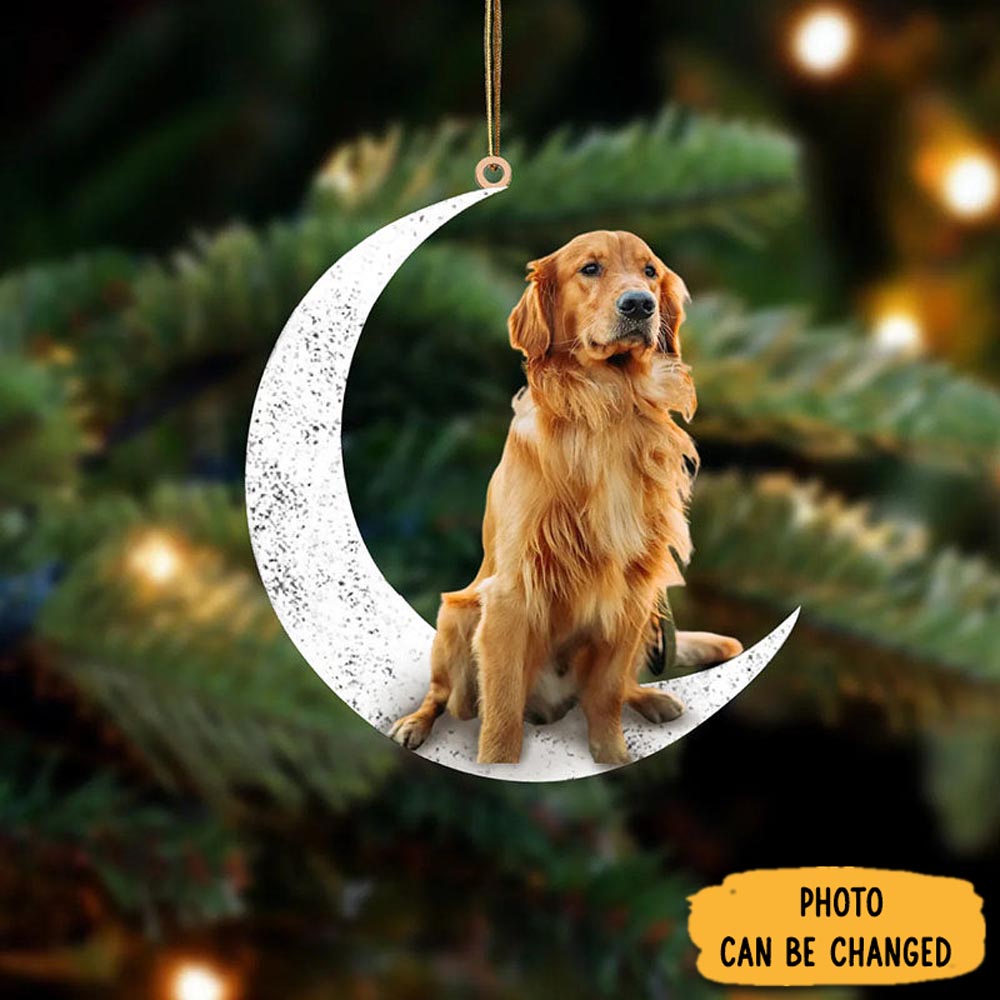 Personalized Golden Retriever Sit On The Moon Ornament Warm Ornament Gift For Family