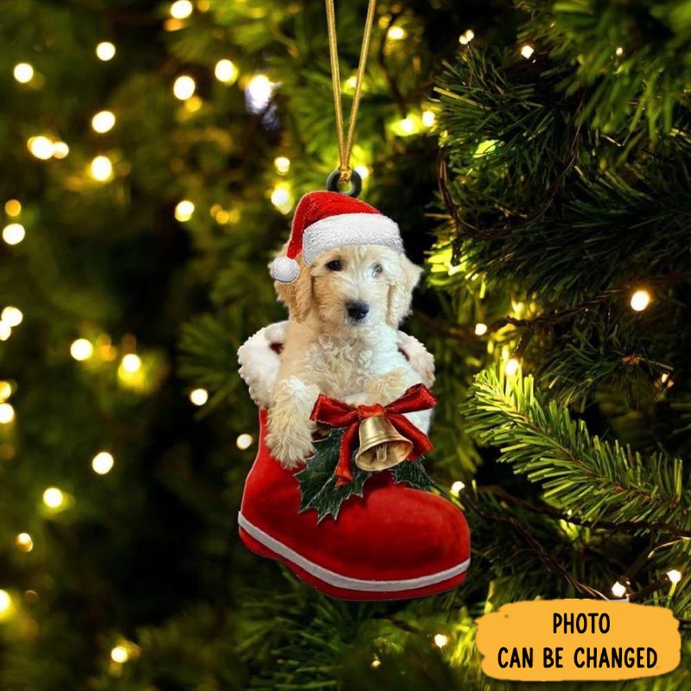 Personalized Goldendoodle Cream In Santa Boot Christmas Hanging Ornament Joyful Home Ornament Decor