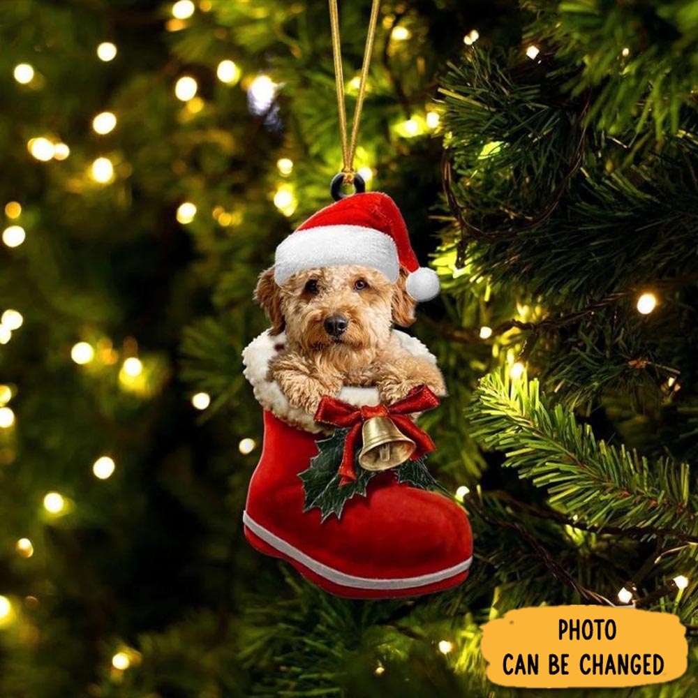Personalized Goldendoodle In Santa Boot Christmas Hanging Ornament Elegant Tree Ornament Decoration
