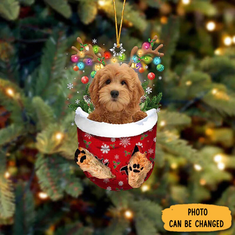 Personalized Goldendoodle In Snow Pocket Christmas Ornament Classic Christmas Ornament Gift