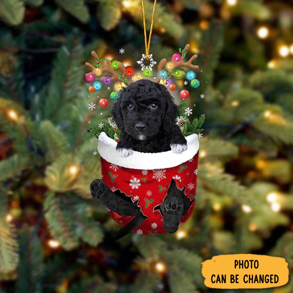 Personalized Goldendoodle In Snow Pocket Christmas Ornament Custom Christmas Ornament Gift Idea