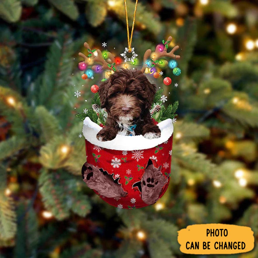 Personalized Goldendoodle In Snow Pocket Christmas Ornament Personalized Ornament For Holiday Decor