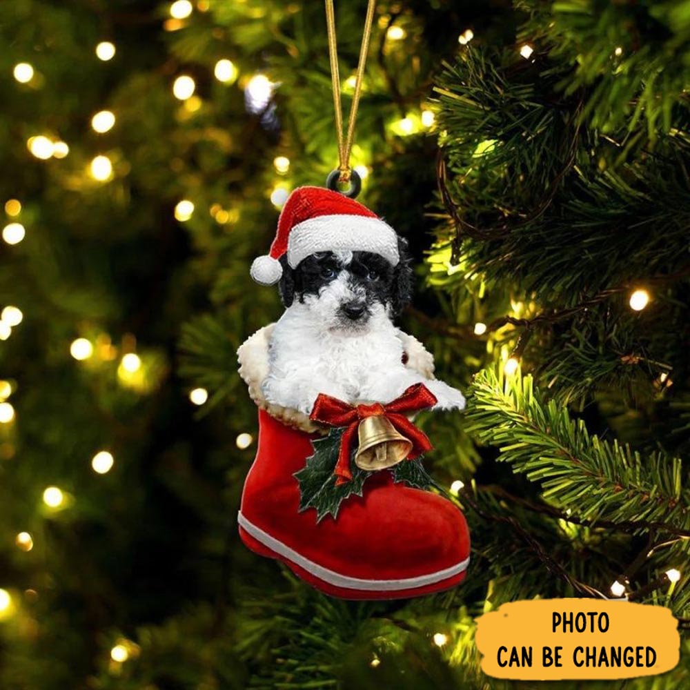 Personalized Goldendoodle Patri In Santa Boot Christmas Hanging Ornament Timeless Ornament For Holiday Memories