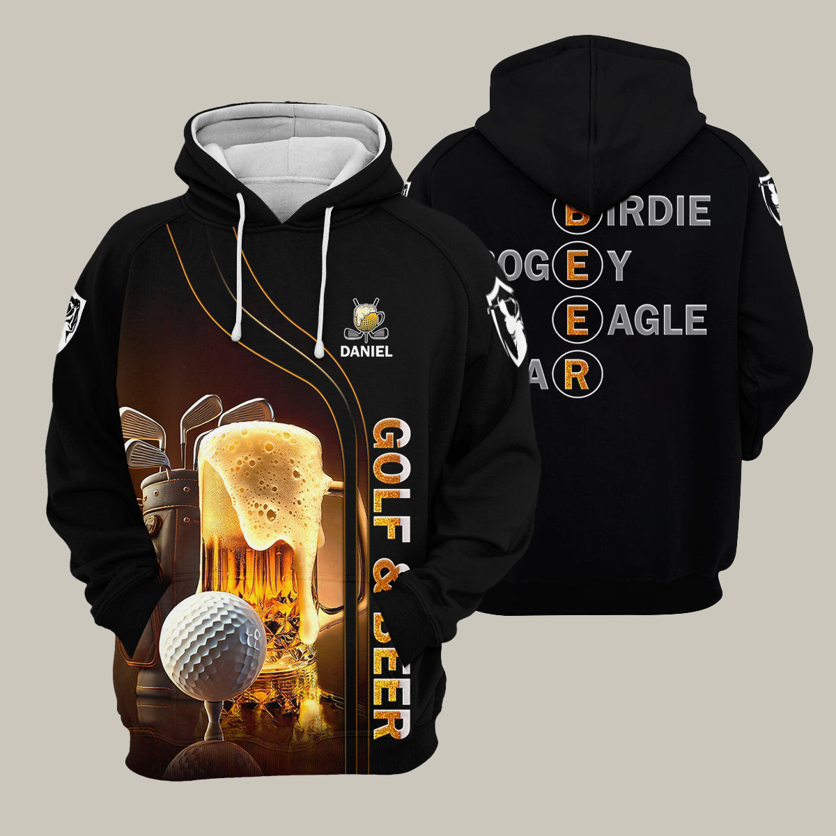 Personalized Golf And Beer Graphic Hoodie Best Golf Apparel Present For Dad Birthday