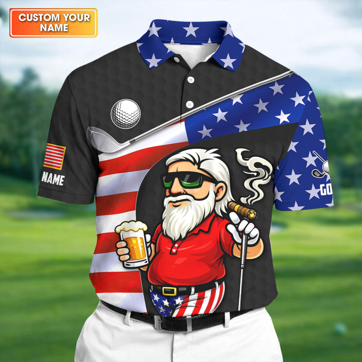 Personalized Golf And Beer Patriotic Man 4th Of July Polo Shirt Golf Clothing Father's Day Present