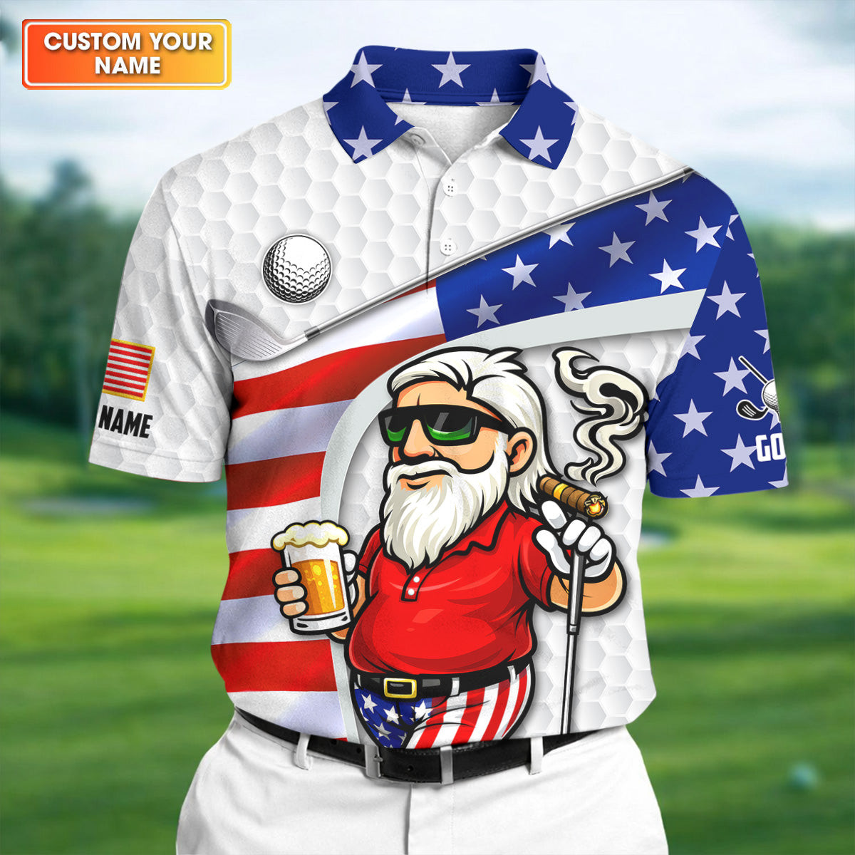 Personalized Golf And Beer Patriotic Man 4th Of July Polo Shirt Golf Merch Gift For Dad