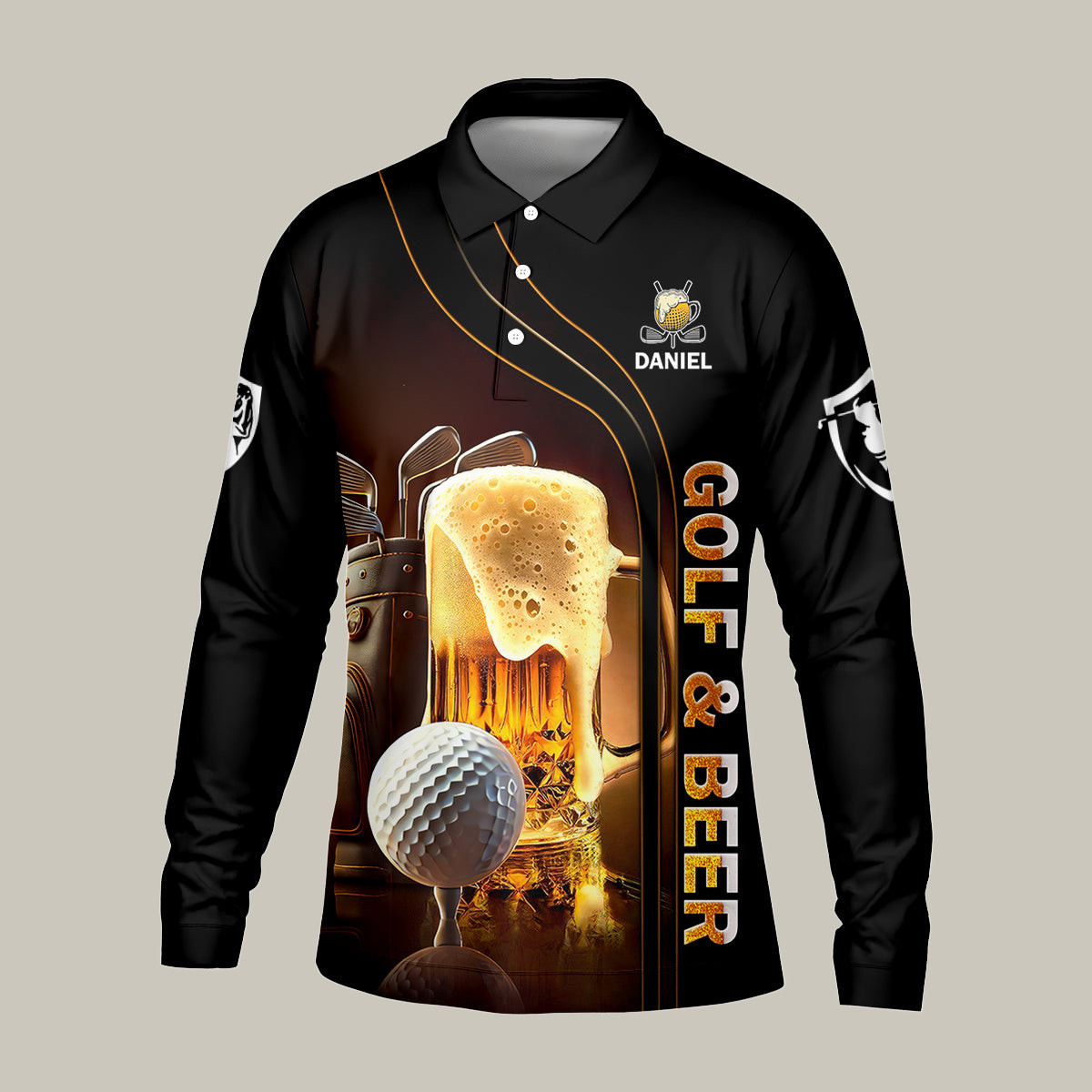 Personalized Golf And Beer Polo Long Sleeve Shirt Best Golf Apparel Father's Day Present