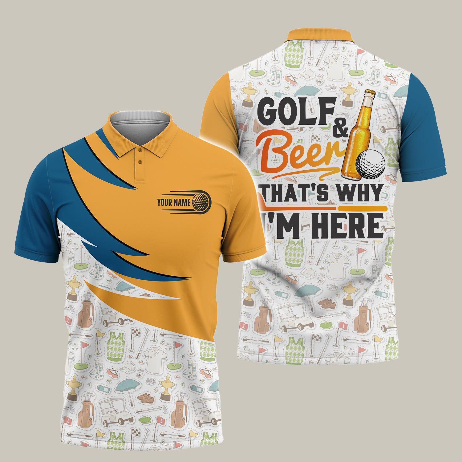 Personalized Golf And Beer That's Why I'm Here Golf Polo Shirt Best Golf Shirt Father's Day Gift