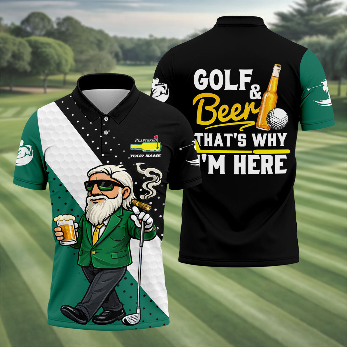 Personalized Golf And Beer That's Why I'm Here Plastered Beer Bottle Logo Polo Shirt Best Golf Clothing