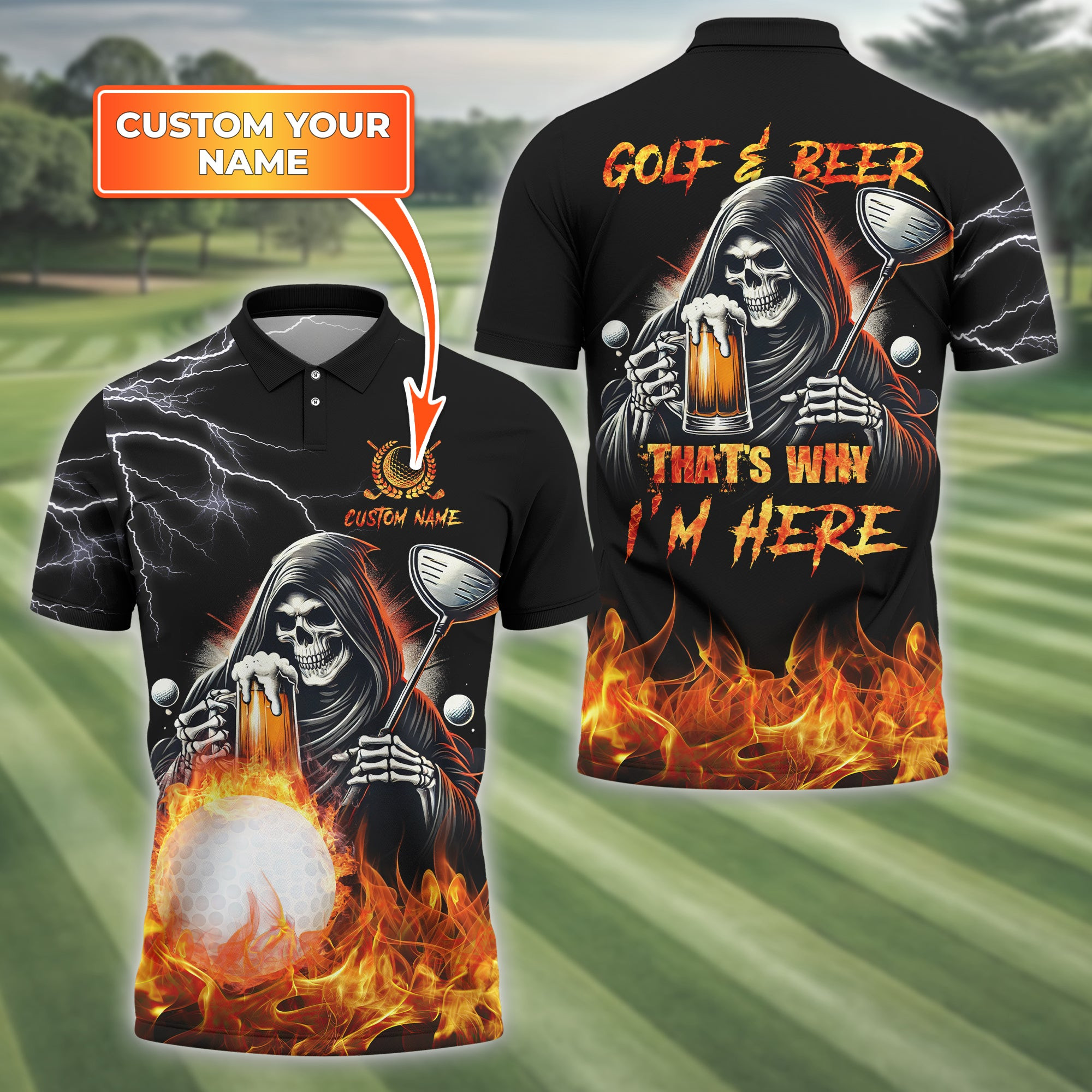 Personalized Golf And Beer That's Why I'm Here Polo Shirt Golf Attire Present For Dad
