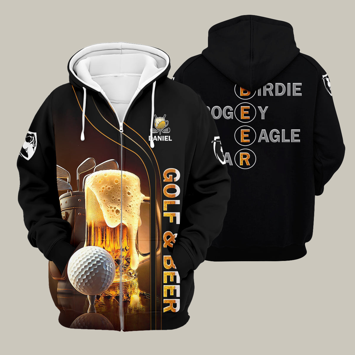 Personalized Golf And Beer Zip Hoodie Golf Apparel Present Idea For Father's Day