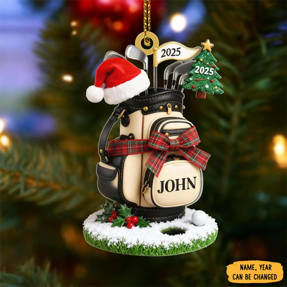 Personalized Golf Bag Santa Hat Christmas Ornament Christmas Tree Decor Xmas Gift Ideas