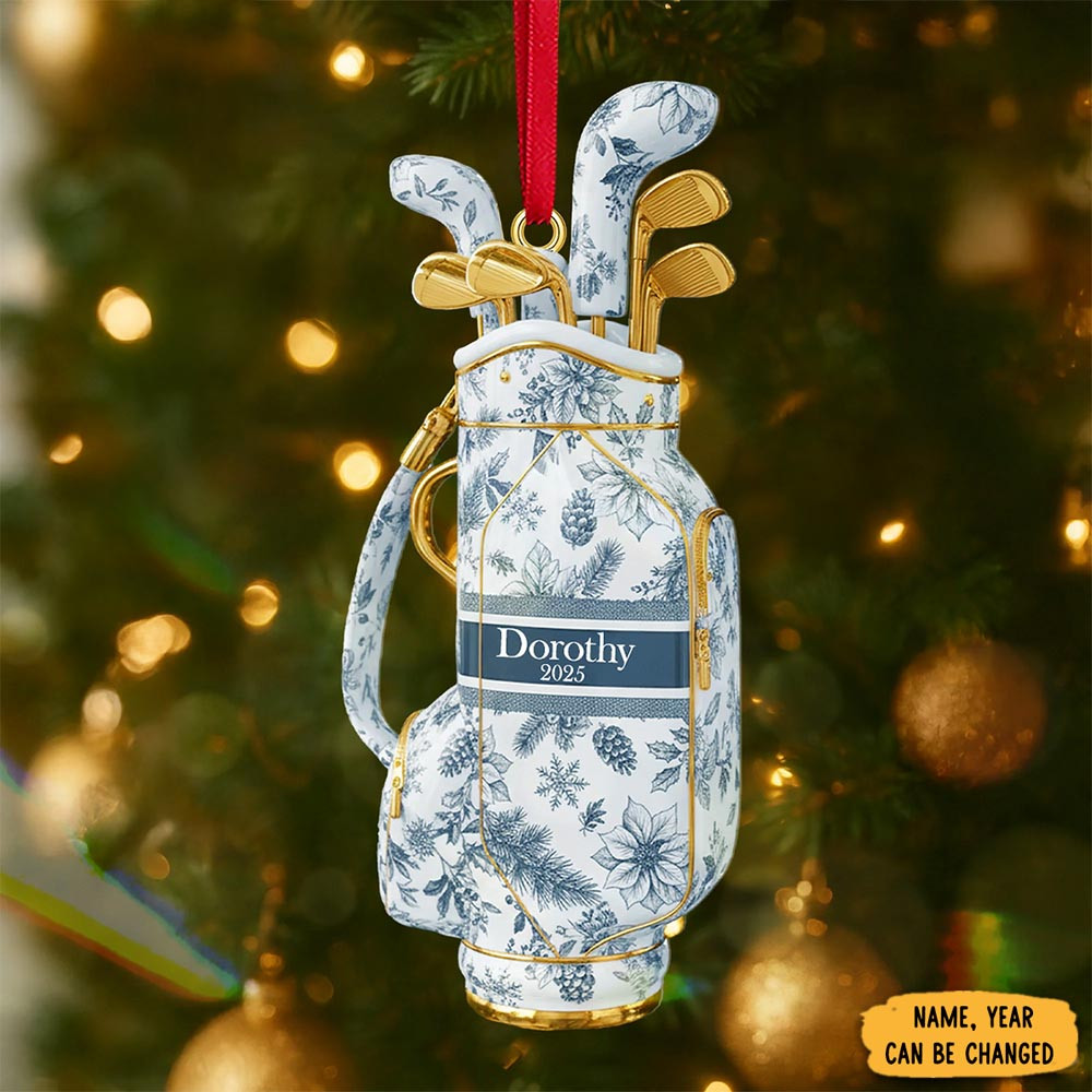 Personalized Golf Bag Toile De Jouy Christmas Ornament Xmas Decor Custom Christmas Ornament
