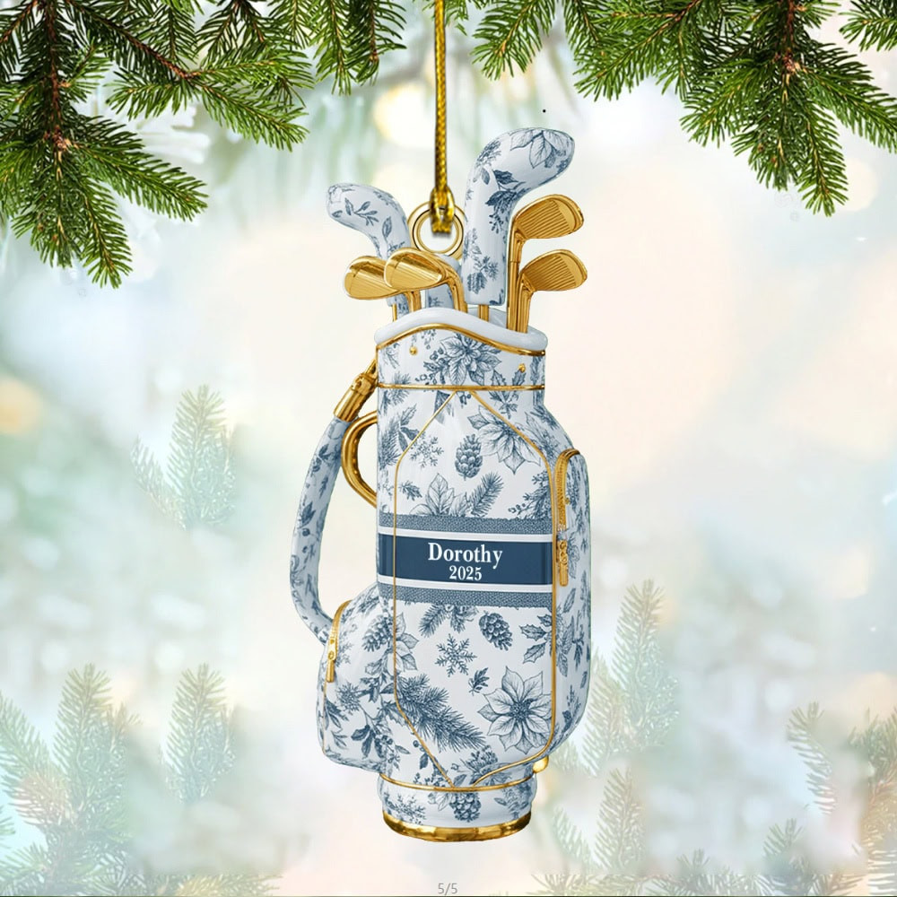 Personalized Golf Bag Toile De Jouy Custom Flat Acrylic Ornament Gift For Golf Lover