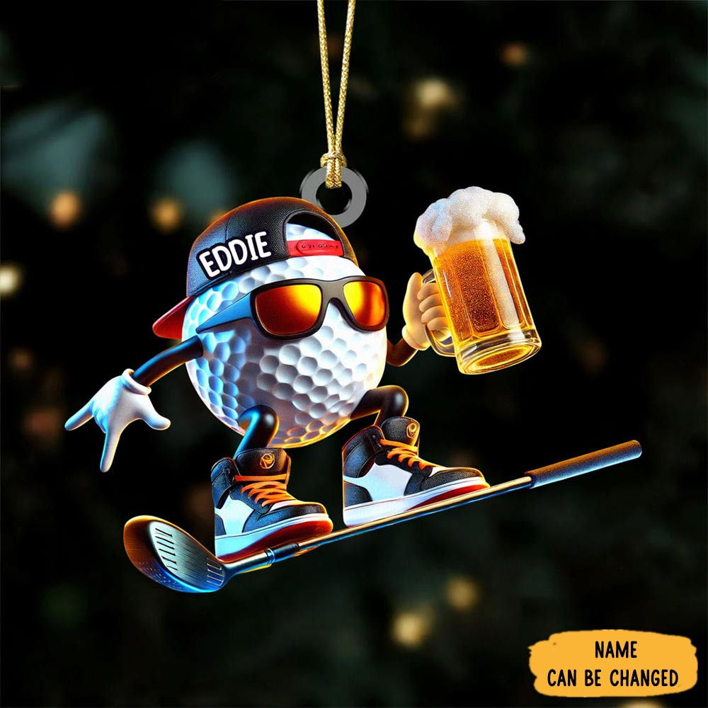 Personalized Golf Ball And Beer Christmas Ornament Winter Decor Christmas Gifts For Dad