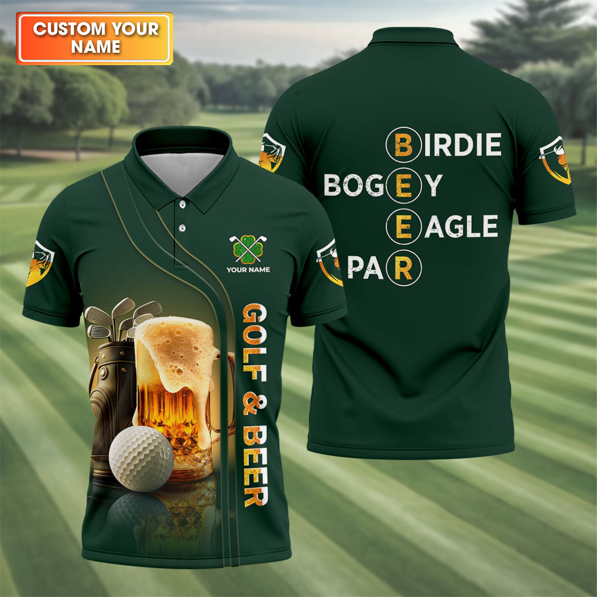 Personalized Golf Beer Eagle Par St Patrick's Day Green Golf Polo Shirt Golf Clothes Good Gift For Him
