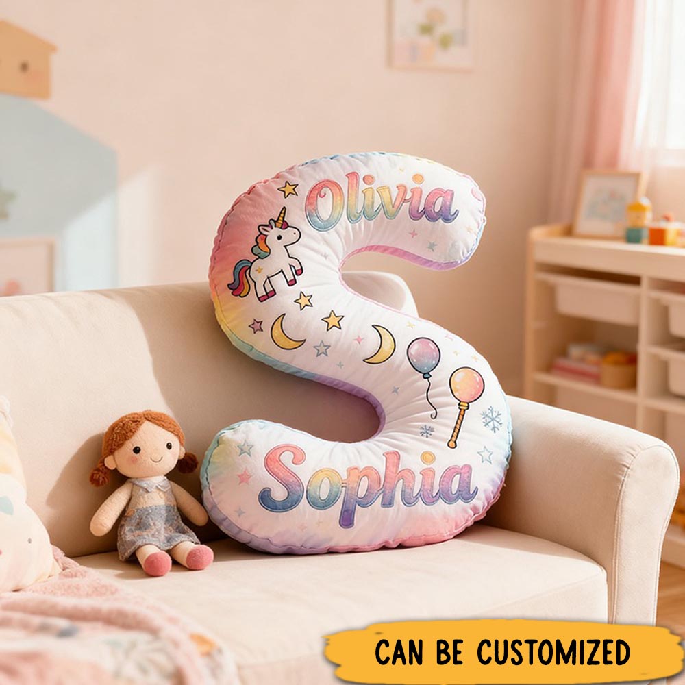 Personalized Gradient Letter Pillow with Stars Moon Balloons and Whimsical Fairytale Magic Inspired Graphic 3D Print Pillow Christmas Gift