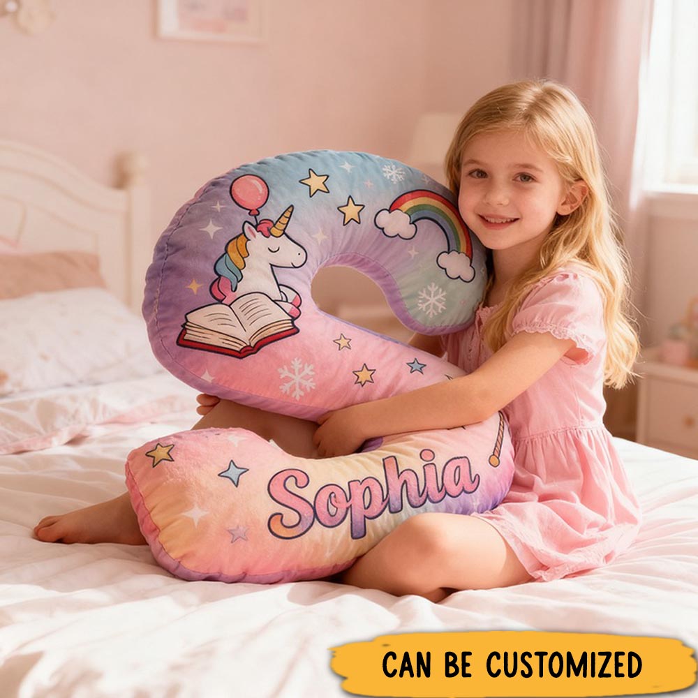 Personalized Gradient Letter Pillow with Unicorn Stars Moon Balloons and Whimsical Fairytale Magic Inspired Graphic 3D Print Pillow Christmas Gift