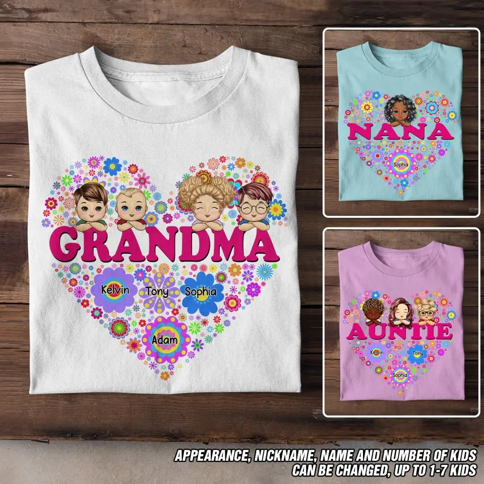 Personalized Grandma And Kid Heart T-Shirt Mother's Day Shirt Gift Ideas For Mother In Law