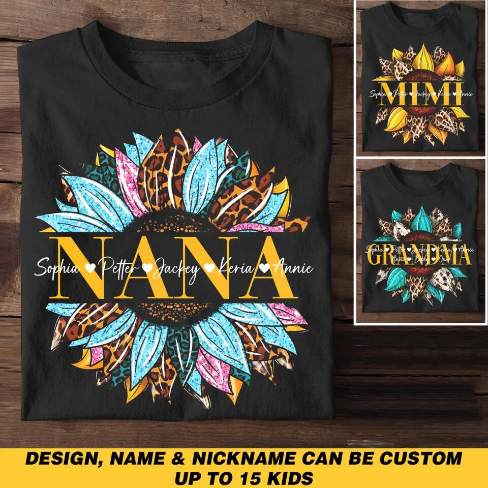 Personalized Grandma Aunt Mommy Nana Mimi Sunflower Kid Name T-Shirt Mother's Day Shirt Mother's Day Presents Ideas 2025
