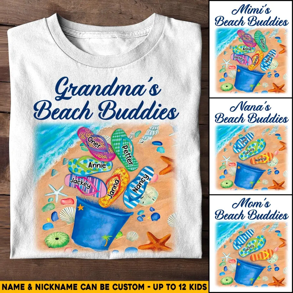 Personalized Grandma Beach Buddies With Kids Beach Flip Flip Lover T-Shirt Mother's Day Shirt Mother's Day Gifts For New Moms