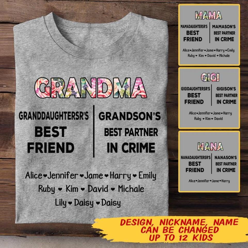 Personalized Grandma Best Friend Best Partner In Crime T-Shirt Mother's Day Shirt Gift For Girlfriend