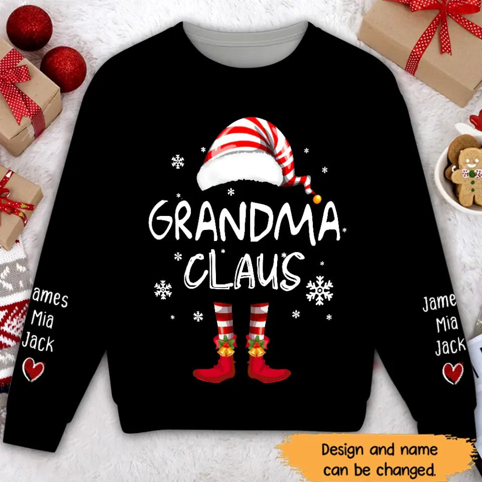 Personalized Grandma Claus And Kid Names Christmas Gift Sweater Best Gift For Mothers On Mother's Day