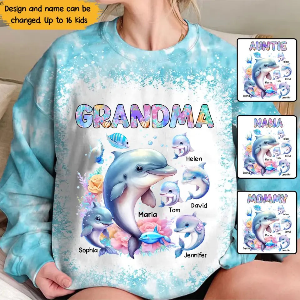 Personalized Grandma Dolphins And Kid Names Sweater Mother's Day Gift For Daughter From Mom