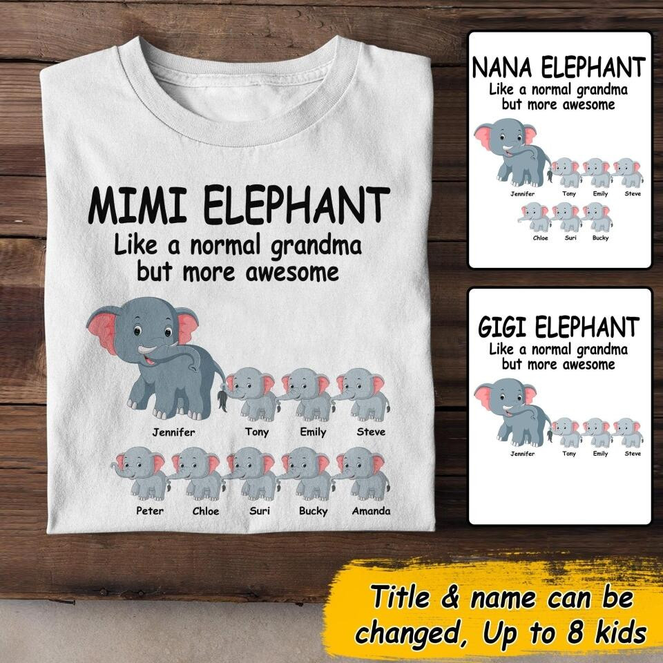 Personalized Grandma Elephant Kid Name T-Shirt Mother's Day Shirt Gifts For Mothers