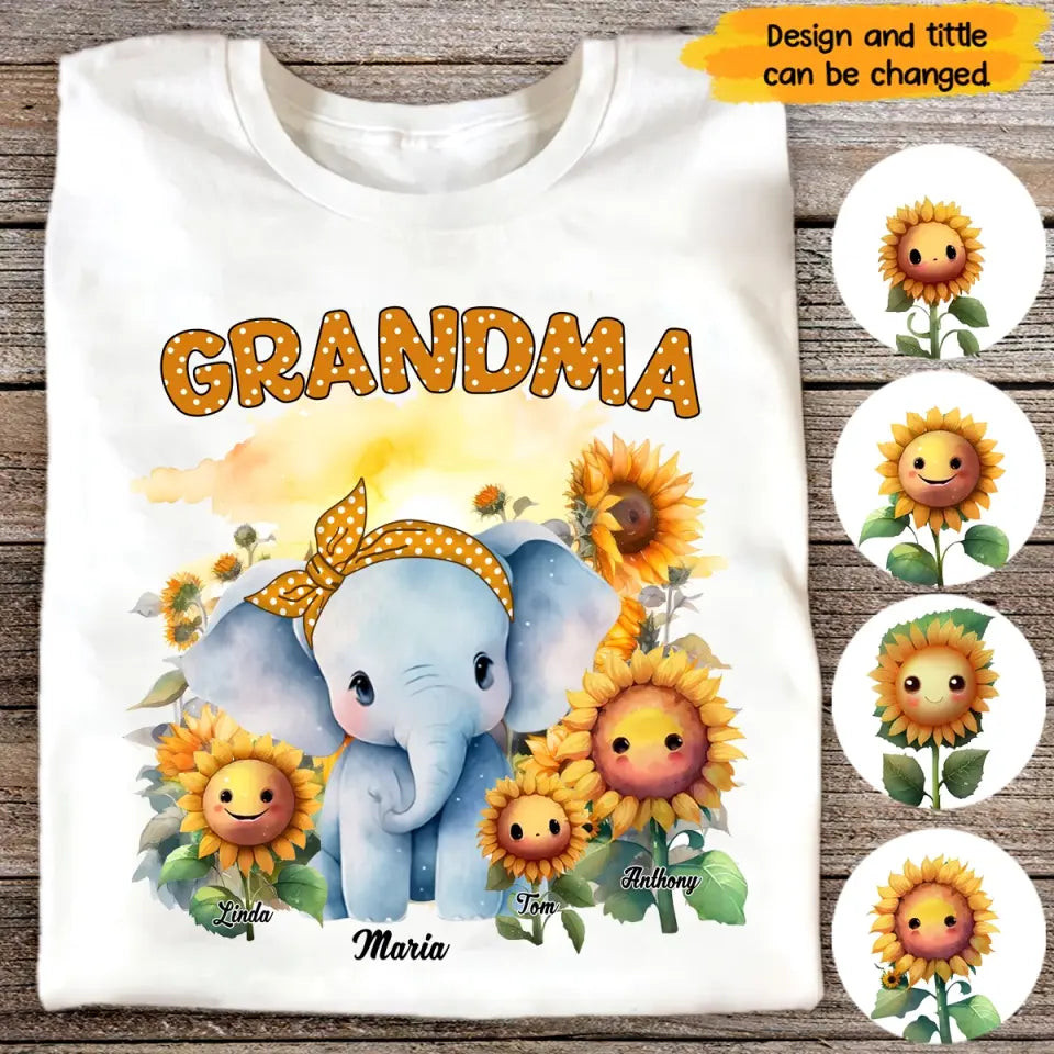 Personalized Grandma Elephant Sunflowers With Kid Names T-Shirt Mother's Day Shirt Ideas For Wife