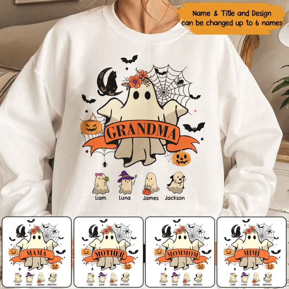 Personalized Grandma Ghost Kid Names Sweatshirt Mother's Day Gift For Daughter From Mom
