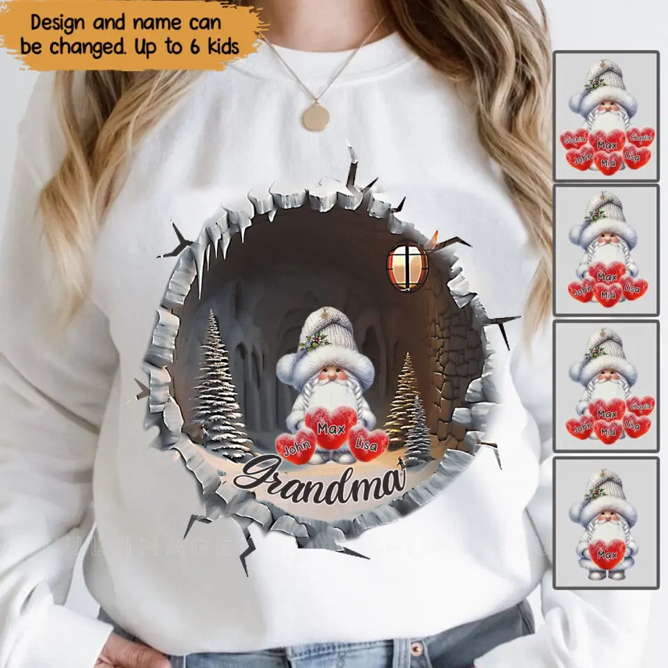 Personalized Grandma Gnome Custom Kid's Name Christmas Gift Sweatshirt Best Gift For Daughter's First Mother's Day