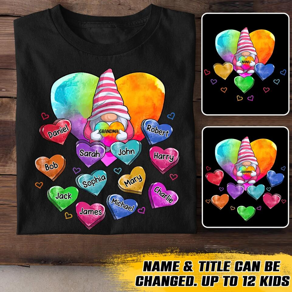 Personalized Grandma Gnome Hearts And Kid's Name T-Shirt Mother's Day Shirt Mothers Day Gift For New Mother