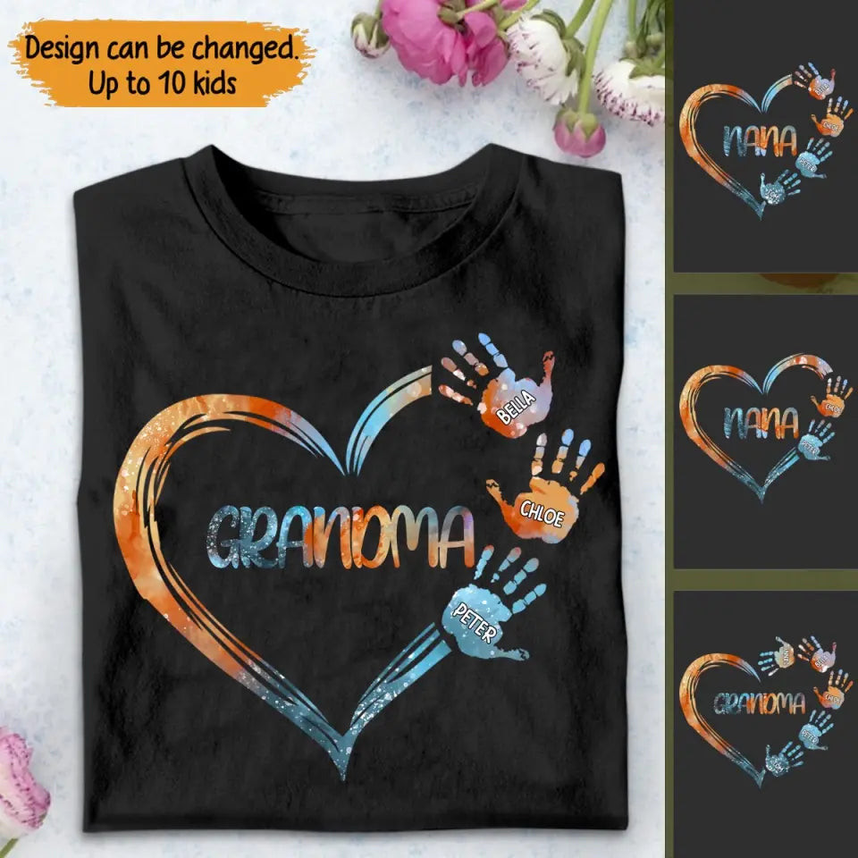 Personalized Grandma Hand With Kid Name T-Shirt Mother's Day Shirt Mothers Birthday Gifts