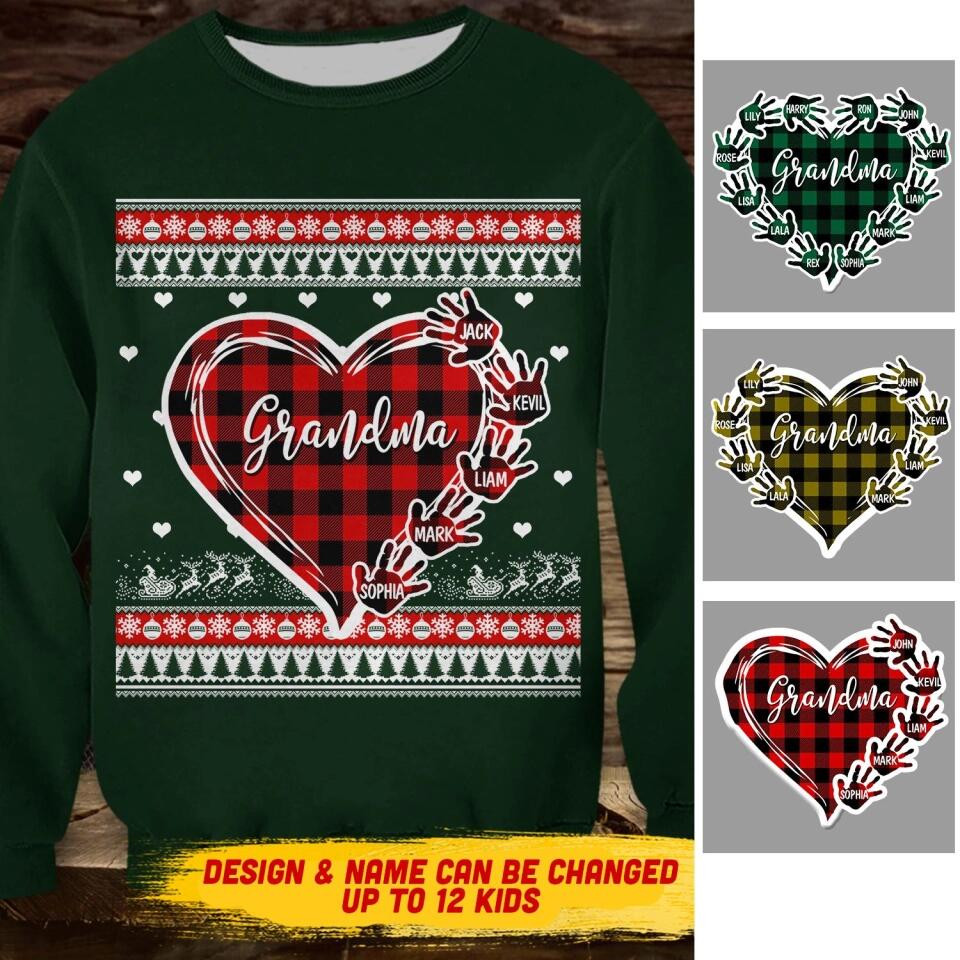 Personalized Grandma Kid Caro Color Crew Neck Sweatshirt Best Gift For Mothers On Mother's Day